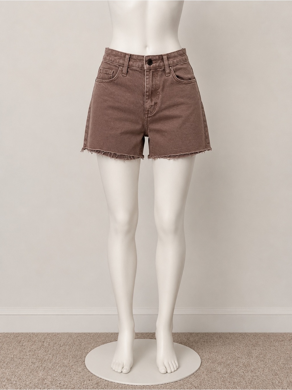 Universal Thread Brown High-Rise Frayed Hem Denim Shorts